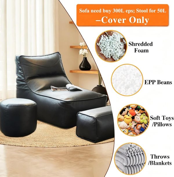 KBZSlyn Faux Leather Bean Bag Cover Furniture-2
