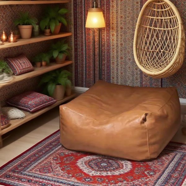 KBZSlyn Brown Empty Cover Ottoman Leather Bag-5