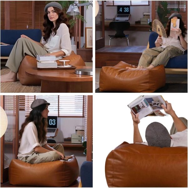 KBZSlyn Brown Empty Cover Ottoman Leather Bag-3