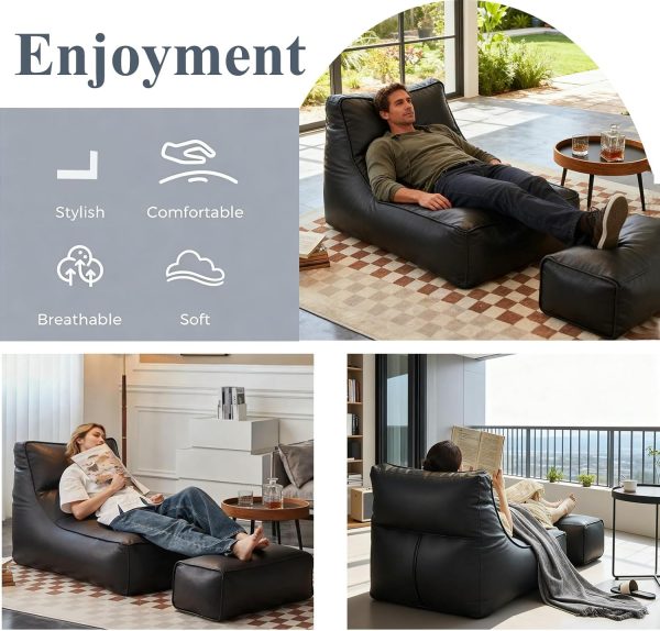 KBZSlyn Faux Leather Bean Bag Cover Furniture-5