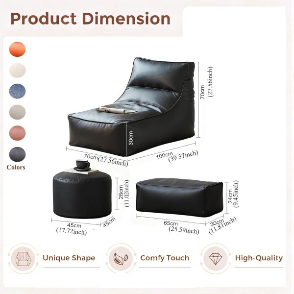 KBZSlyn Faux Leather Bean Bag Cover Furniture-1